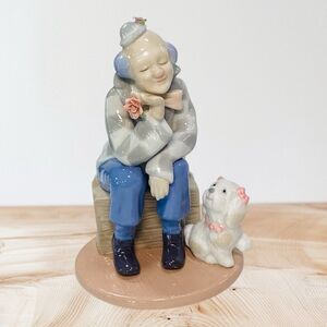 Clown Figurine Sitting With Dog Roses Pastels Paul Sebastian Design 2002 6in